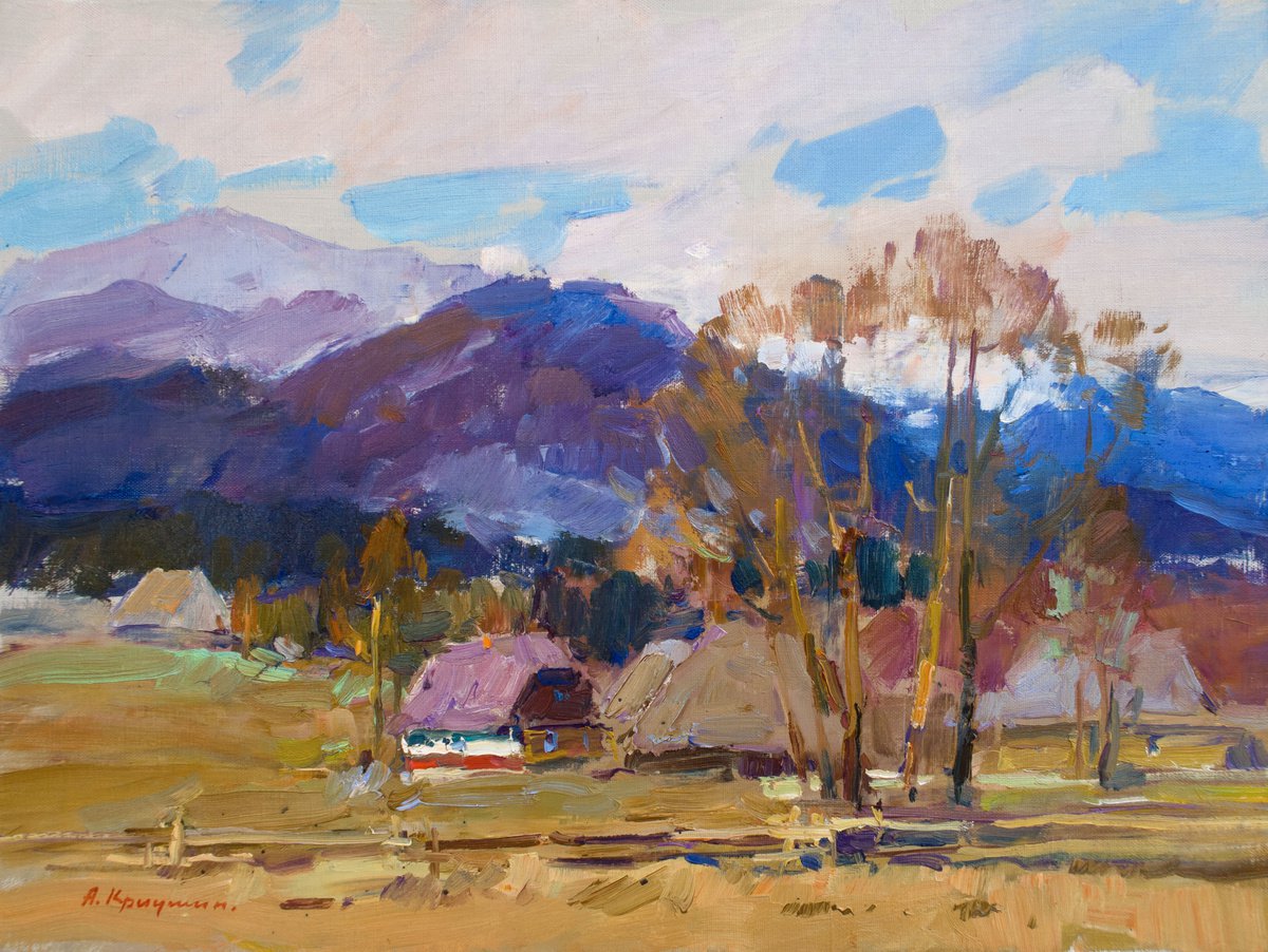 Impressionistic Landscape Oil Painting By Aleksandr Kryushyn, 24 X 18, Spring In The Carpathians, Original Artwork