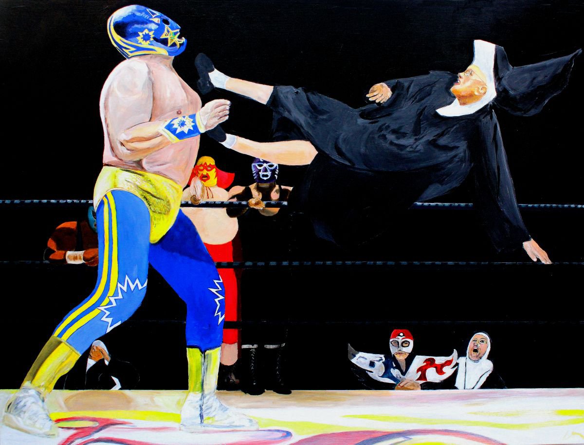 Photorealistic Portrait Acrylic Painting By Ken Vrana, 48 X 36", The Flying Nun, Original Artwork