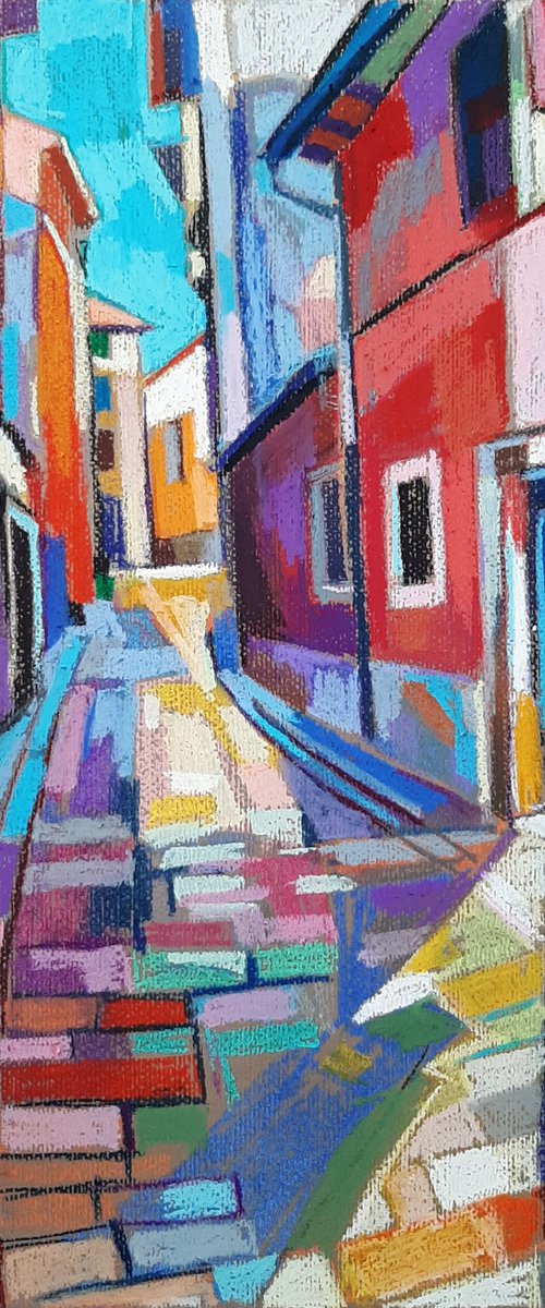 Red house in a stone street, 2022 by Maja Đokić Mihajlović