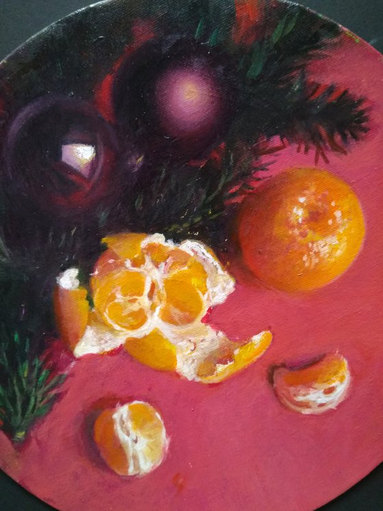 New Year's Tangerines On Red