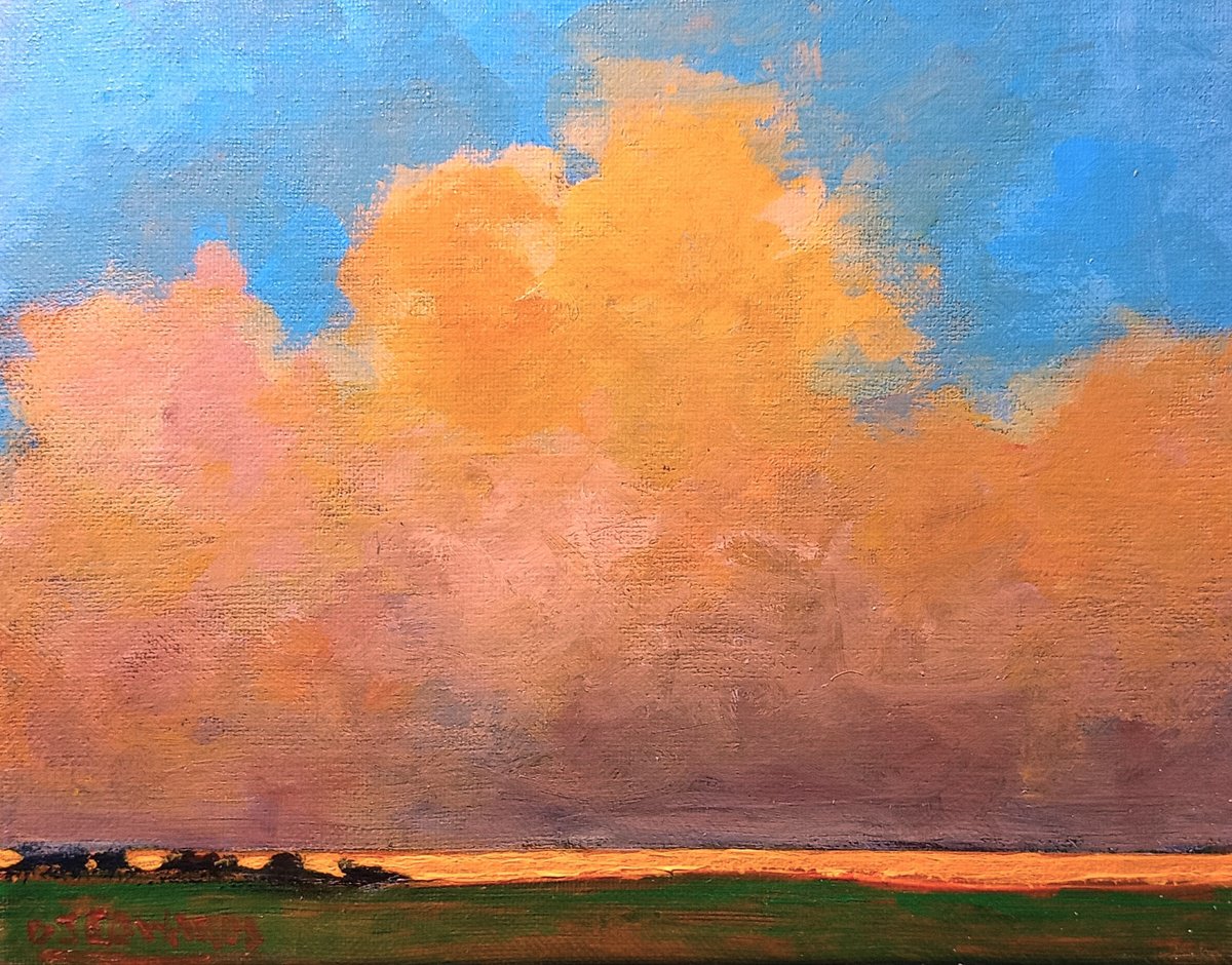 Impressionistic Landscape Acrylic Painting By David J Edwards, 10 X 8, Evening Storm, Original Artwork