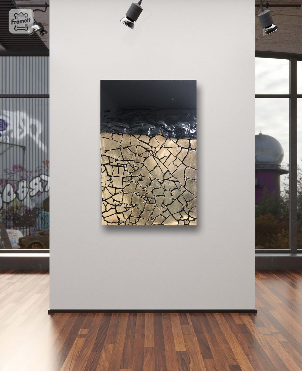 Abstract Relief By Viacheslav Zaykin, 31 X 47", Golden Stream., Original Artwork