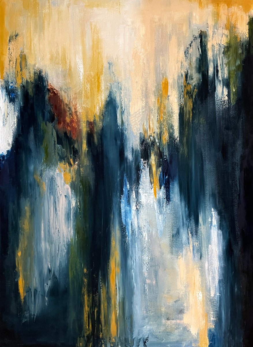 Abstract Oil Painting By Elina Zelena, 35 X 47, Dark Blue Feelings, Original Artwork