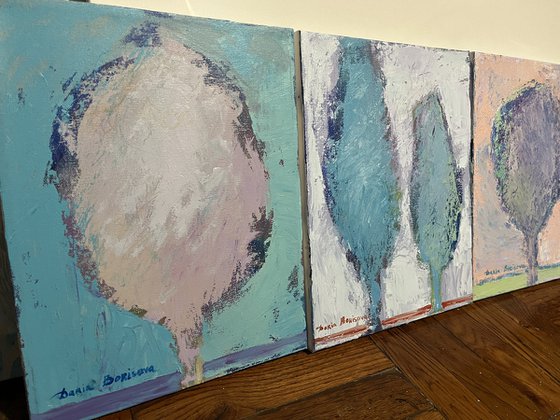 Set of three abstract paintings. 11 x 14 in