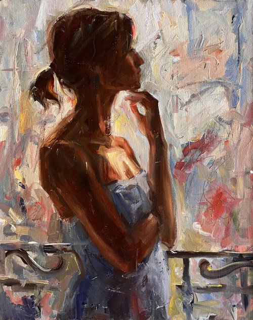 Woman on  balcony by Liubou Sas
