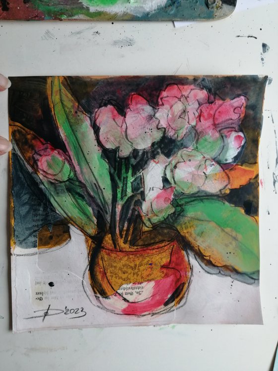 Kalanchoe Series of Original Paintings 20x20cm decorative modern mixed media