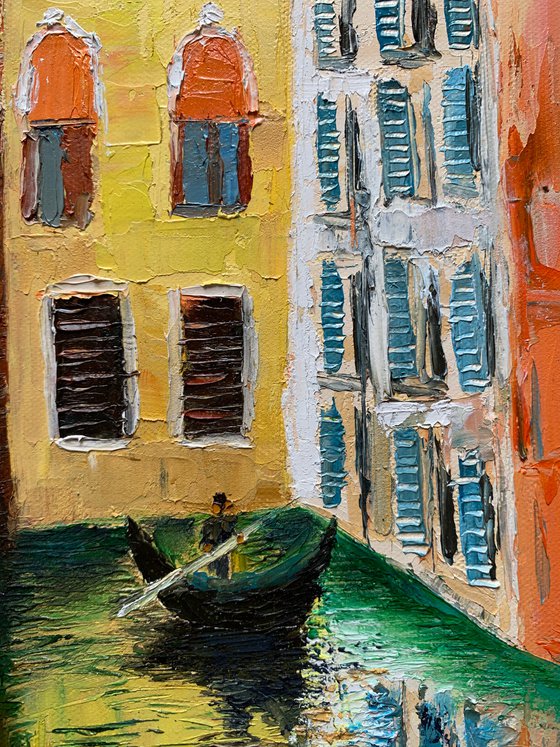 Venice canal ! Textured oil painting on canvas