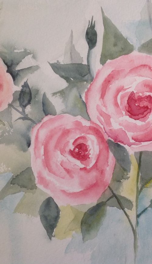 Three Pink Roses by JANE  DENTON