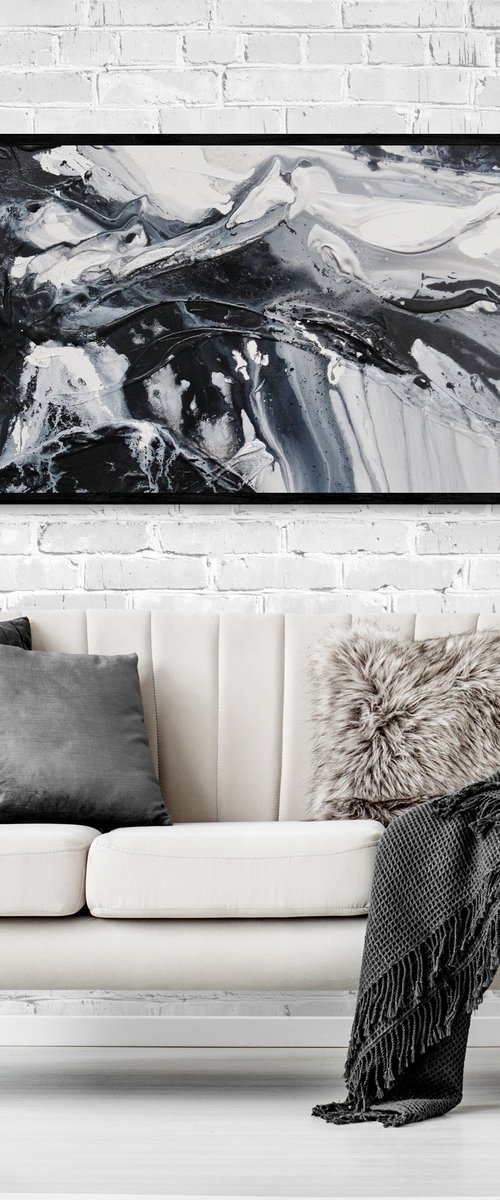 Black Slider 160cm x 60cm Textured Abstract Art by Franko