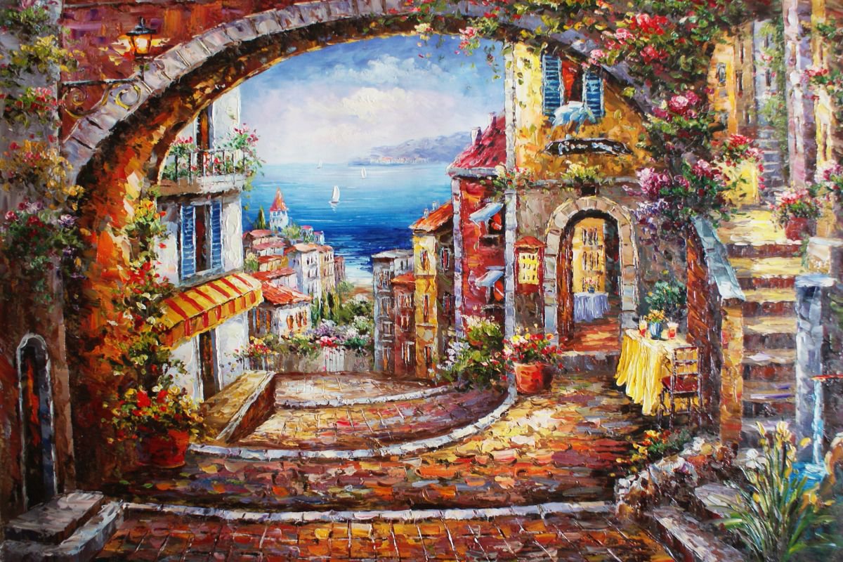 On the way to the beach canvas / oil. Size 60x90 cm. by Thomas Wu