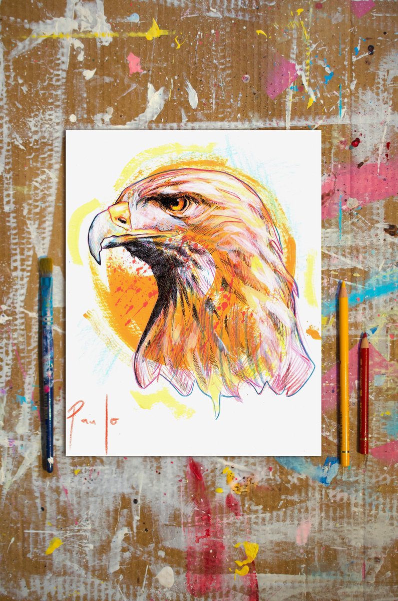 Illustrative Animal Acrylic Painting By Paul Ward, 8 X 12", Golden Eagle, Original Artwork