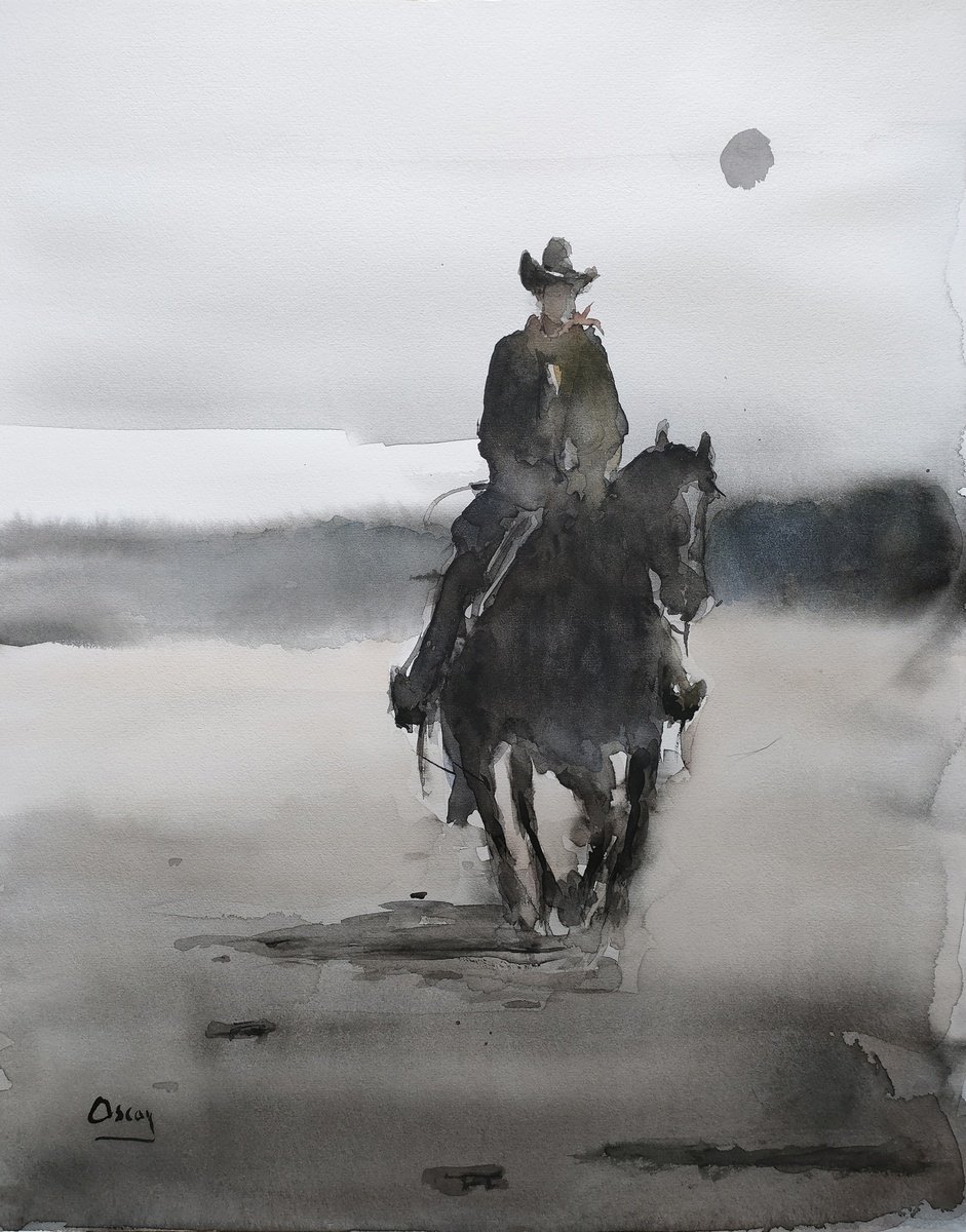 Impressionistic Portrait Watercolour By Oscar Alvarez Pardo, 16 X 20", Cowboy 11, Original Artwork