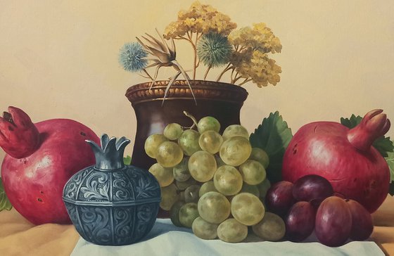 Still life with autumn fruits-2 (40x60cm, oil painting, ready to hang)