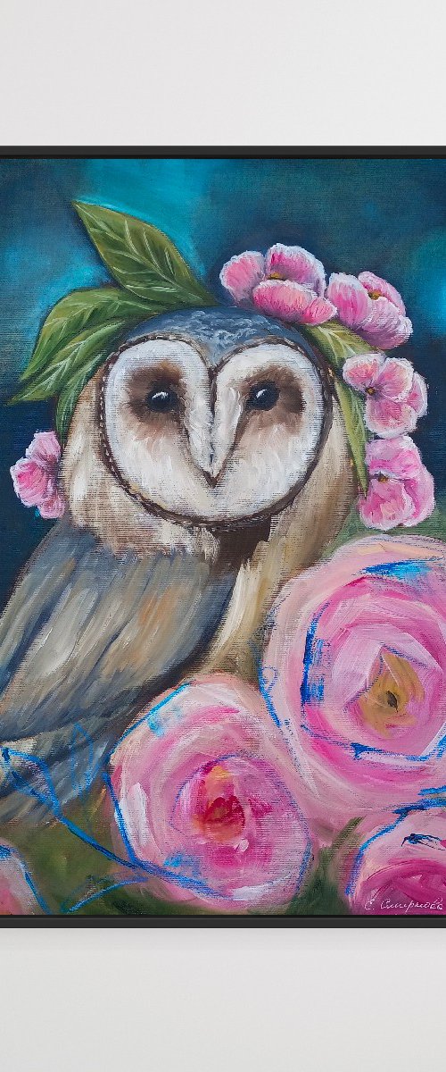 Owl With Roses by Evgenia Smirnova