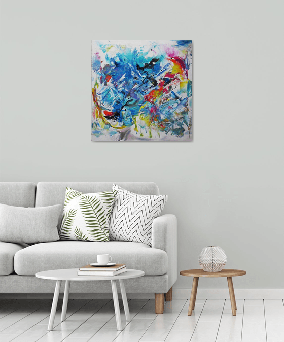Transformation 140223 - large 30 x 30 original acrylic abstract painting on canvas, powerful and uplifting artwork