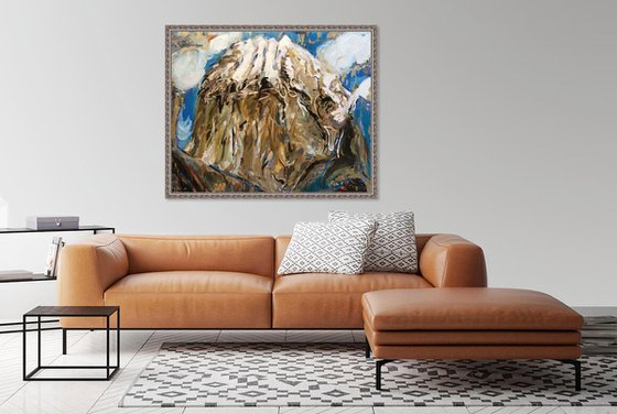 MOUNTAIN LANDSCAPE. SHALBUZDAG MOUNT - landscape art, mountainscape, mountain, sky air blue  98x124