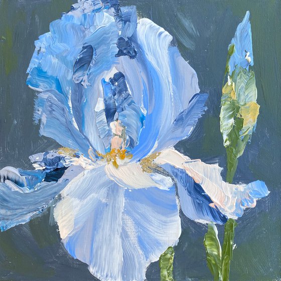 Blue iris original painting on canvas. Flowers