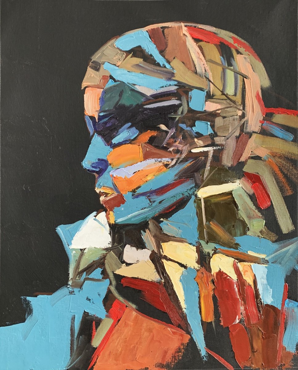 Geometric Portrait Oil Painting By Vita Schagen, 16 X 20", Determined, Woman Anstract Portrait., Original Artwork