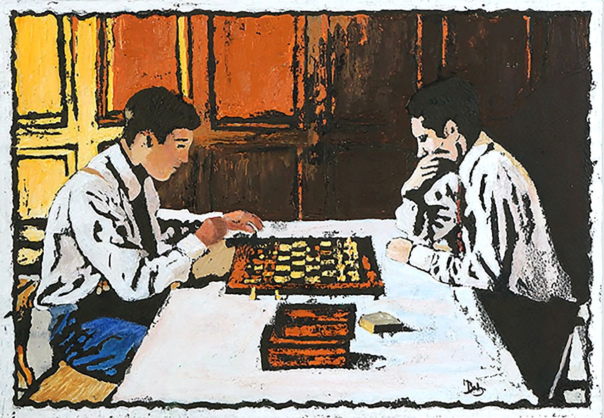 The Game - Framed - Ready To Hang - Acrylic Paint And Ink Resist Painting by Margaret Battye