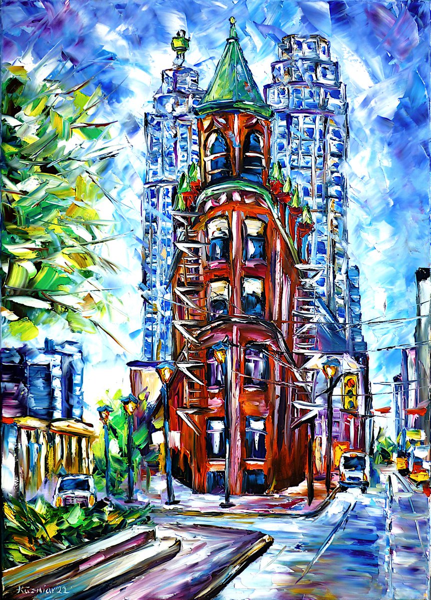 Expressive Cityscapes Oil Painting By Mirek Kuzniar, 20 X 28", Gooderham Building, Original Artwork