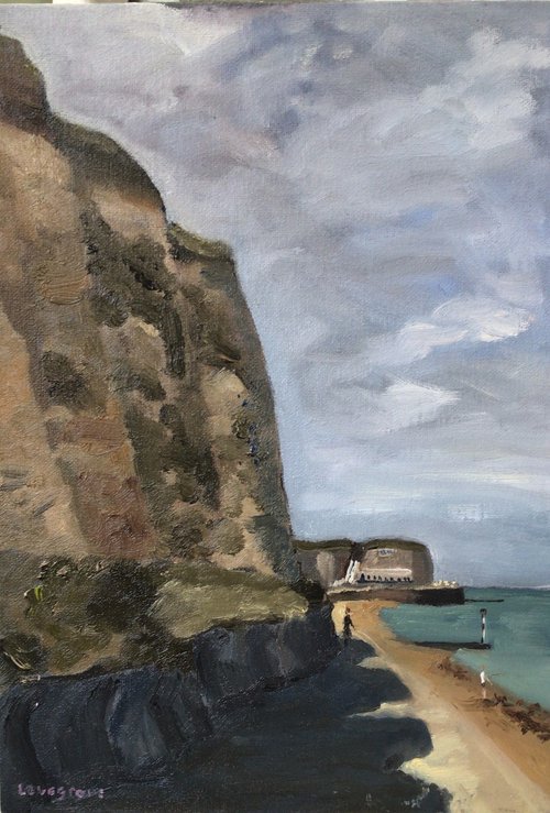 Cliff shadows at Foreness point, an original oil painting. by Julian Lovegrove Art