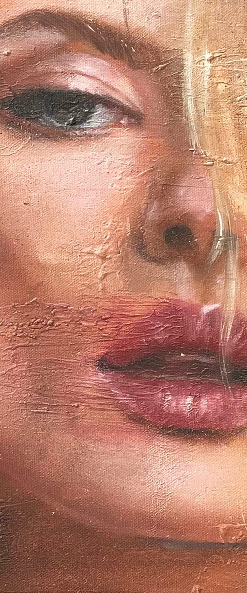 Victoria | Blonde female model portrait romantic face woman grunge oil painiting canvas by Renske Karlien Hercules