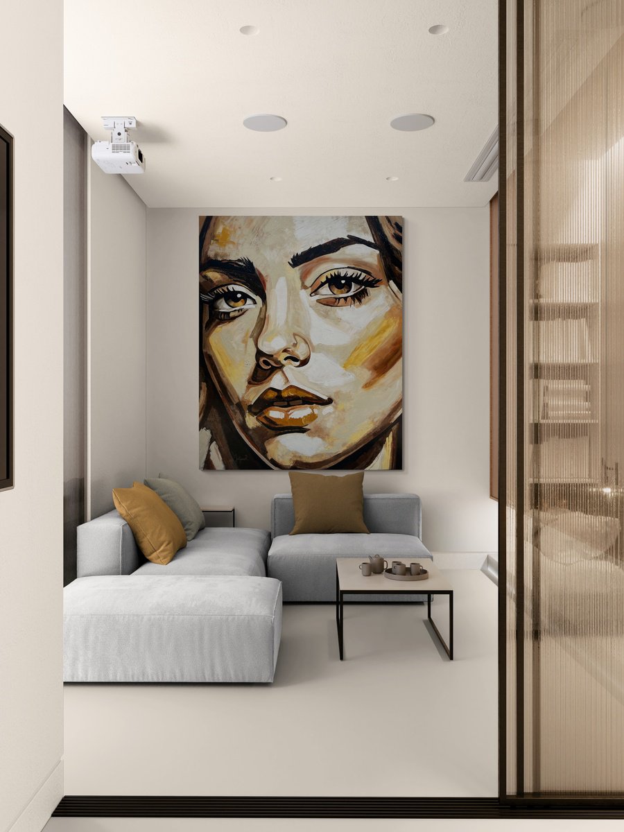 Abstract Portrait Acrylic Painting By Julijana Ravbar, 47 X 59", She Who Watches, Original Artwork