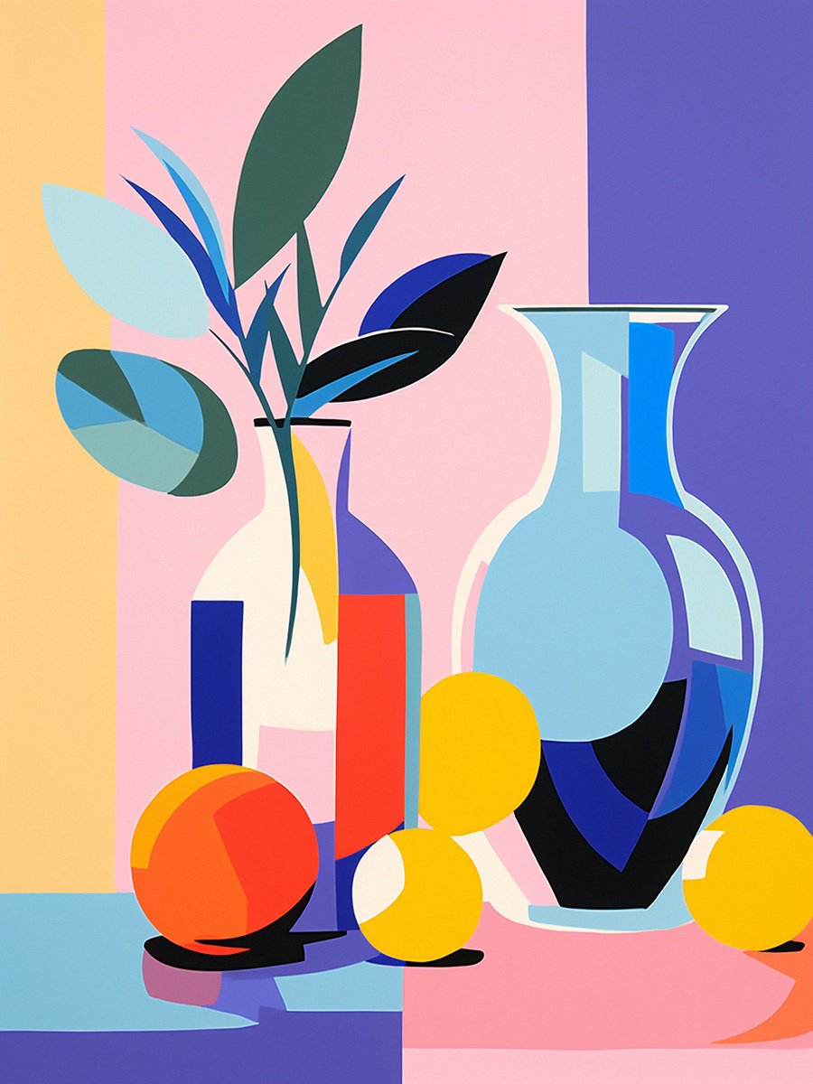 Illustrative Still Life Acrylic Painting By Kosta Morr, 24 X 31", Abstract Still-Life Xxvii, Original Artwork