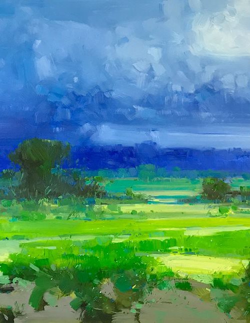 Cobalt Summer, Landscape oil painting, One of a kind, Handmade artwork, Ready to hang by Vahe Yeremyan