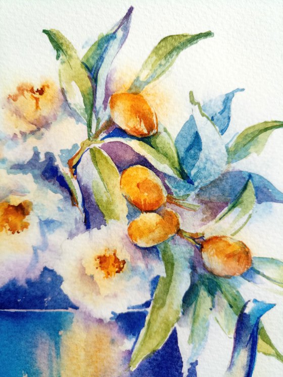 Modern still life "Bright Days of Autumn" original watercolor sketch