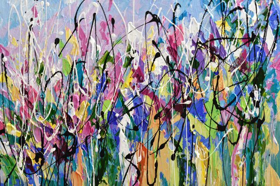 Colorful Flower Field 16x20 Original Acrylic Impasto Artwork