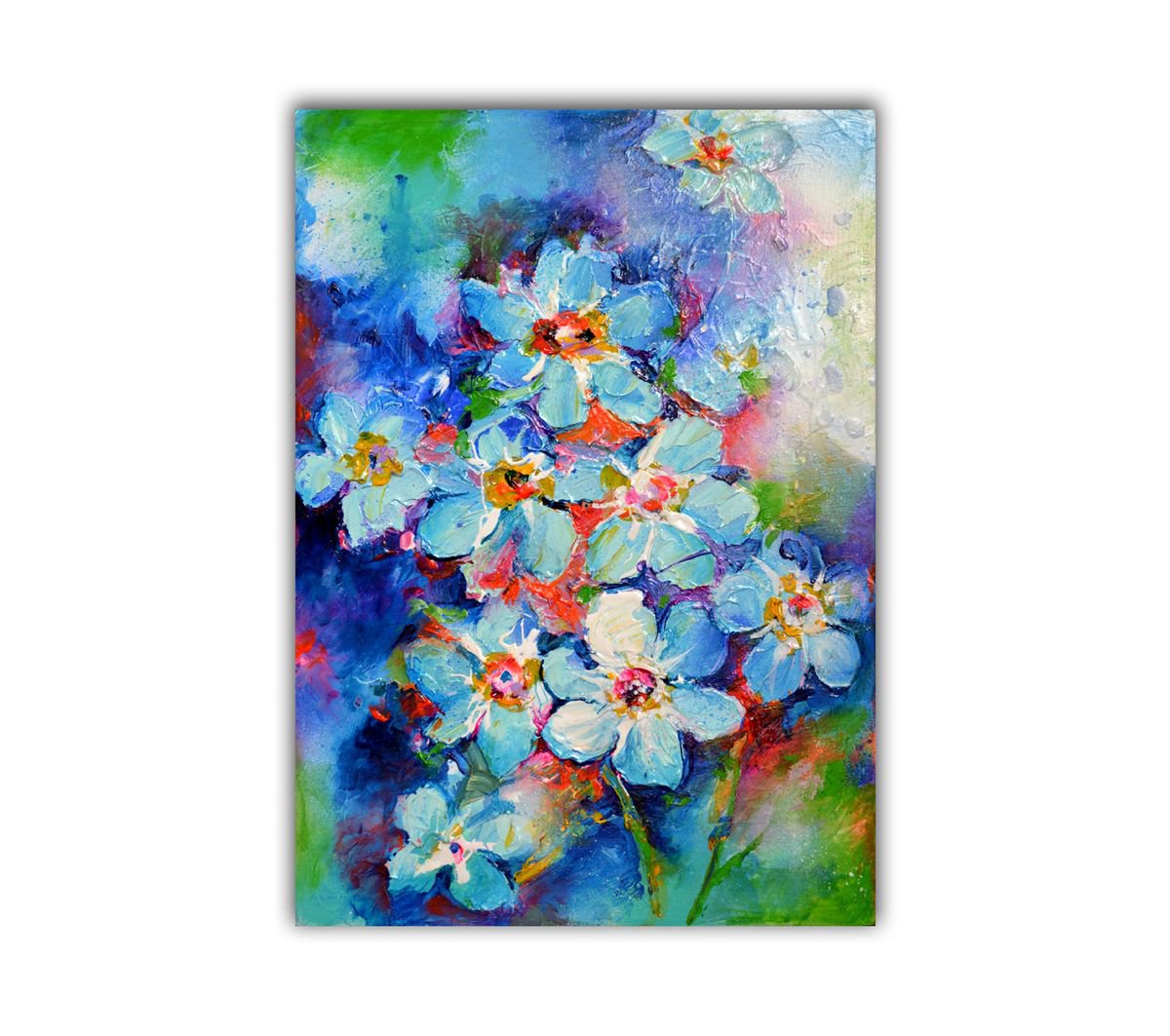Abstract Relief Modern Blue Flowers Painting Forget Me Not Floral Palette Knife Painting Acrylic Painting By Soos Roxana Gabriela Artfinder