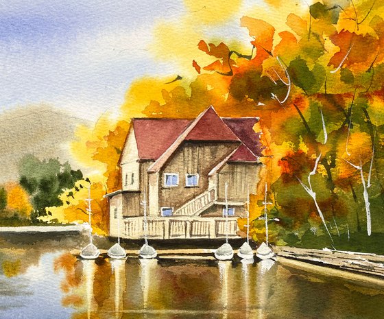 Autumn Lake Boathouse