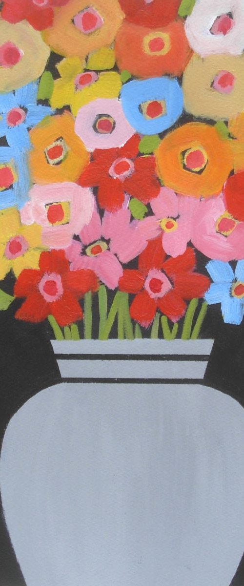 Mixed Flowers in a Grey Vase by Jan Rippingham