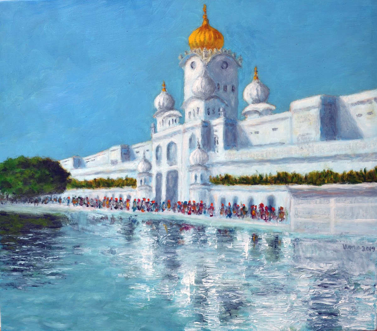 Impressionistic Cityscapes Oil Painting By Uma Krishnamoorthy, 16 X 14", Golden Temple Series 4, Original Artwork