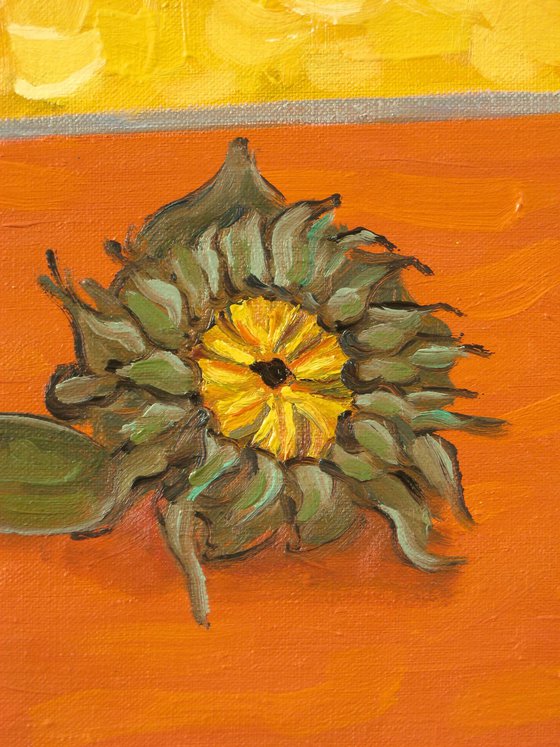 Sunflowers in a Red Vase