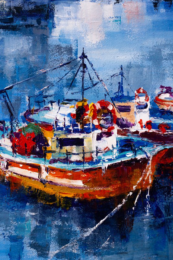 "Boats in the harbor", seascape