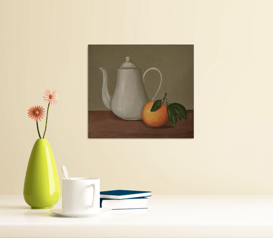 White Teapot and Orange