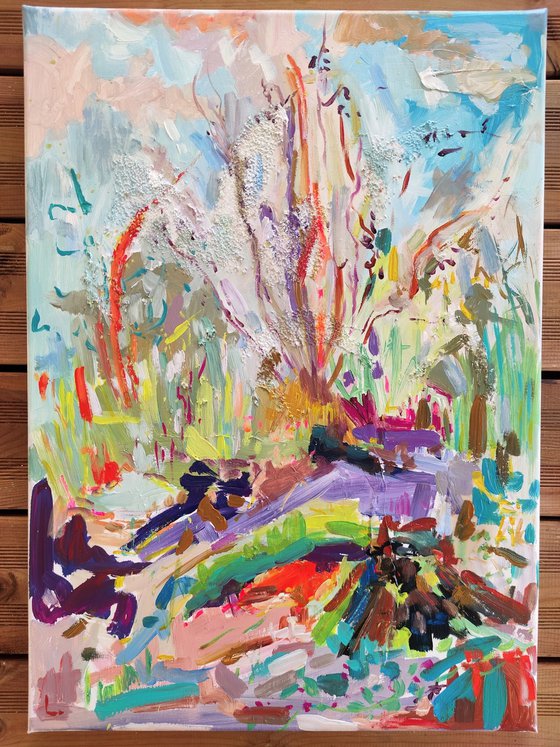 Abstract impressionist landscape painting, " And came the time of the fairies "