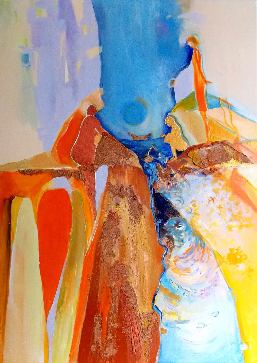 Impressionistic Landscape Acrylic Painting By Maria Paunova, 20 X 28", Waiting For The Love Of Your Life, Original Artwork