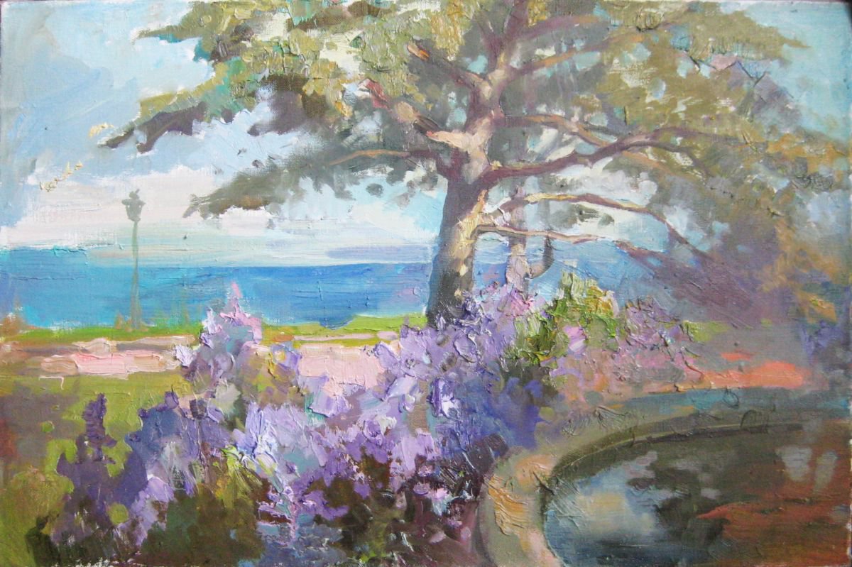 Landscape. Violet blooms by Anastasiia Grygorieva