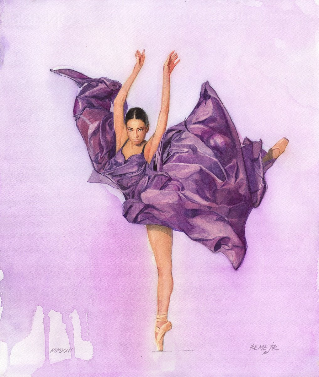 Photorealistic Portrait Watercolour By Reme Jr., 11 X 14", Ballet Dancer Cdlxxii, Original Artwork