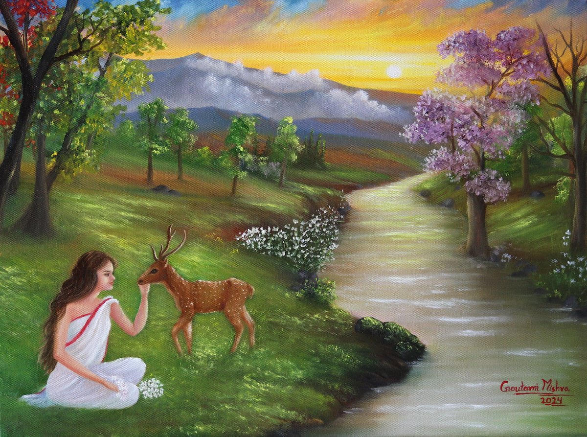 Shakuntala - Oil Landscape by Goutami Mishra