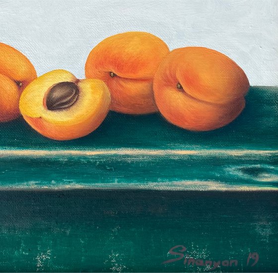 Still life- apricot (25x25cm, oil painting, ready to hang)