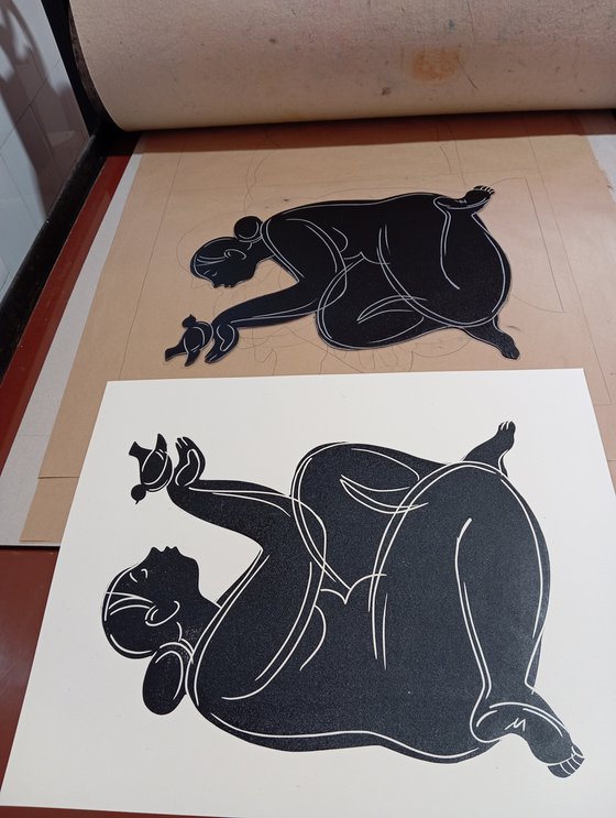 Linoprint "Bird-2" 40x50cm