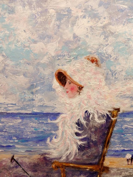 The woman on the seashore../free shipping in USA