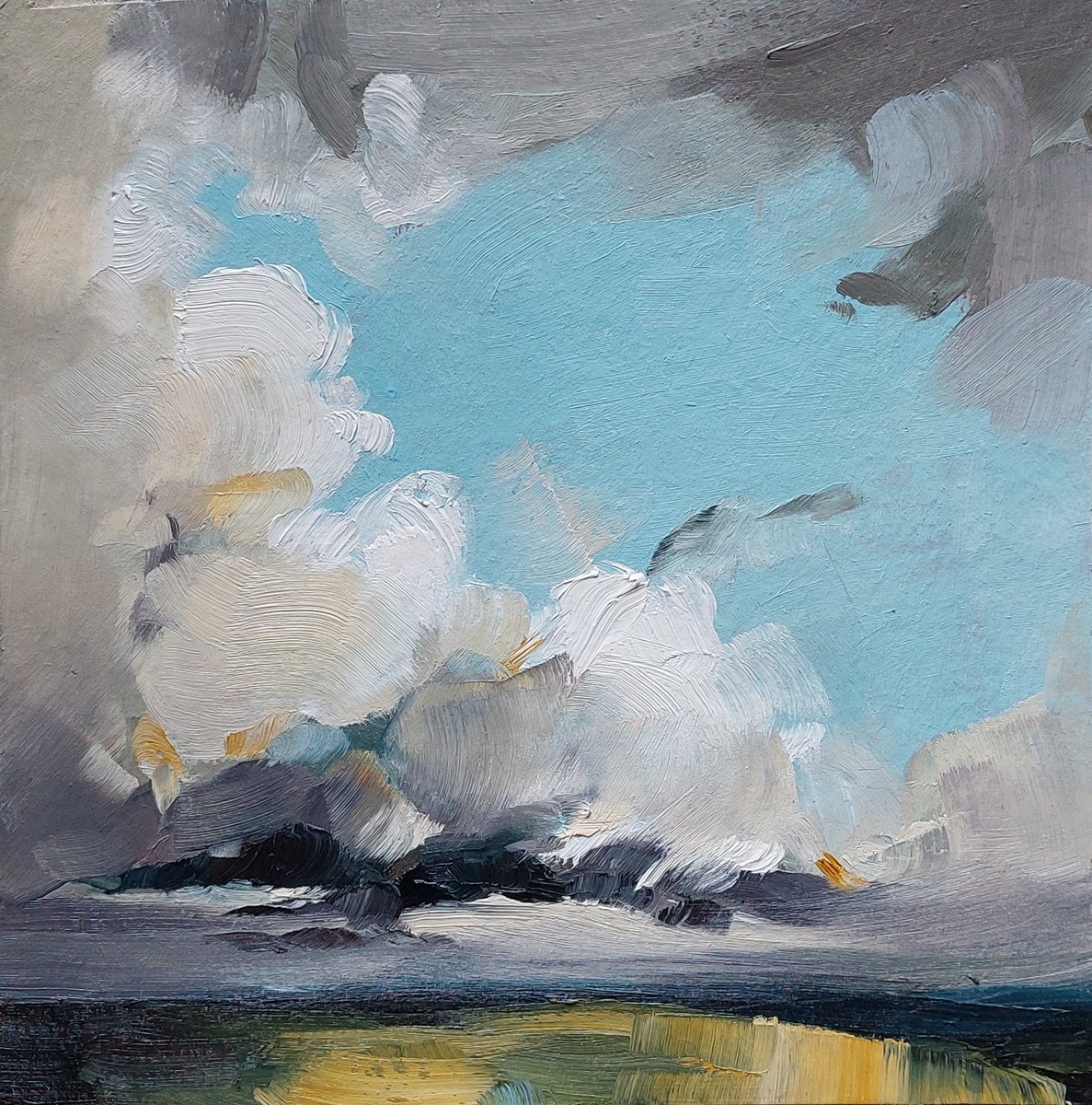 Abstract Landscape Oil Painting By Kateryna Somyk, 10 X 10", Abstraction Landscape 002 Cardboard, Original Artwork