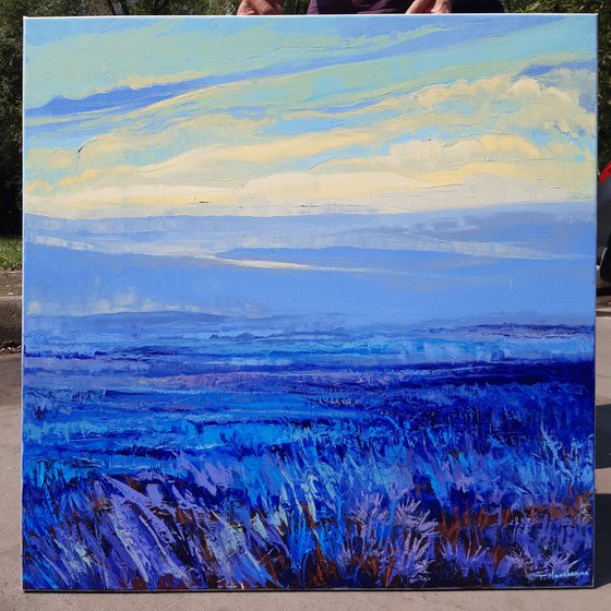 Blue Field at Sunrise 90x90cm