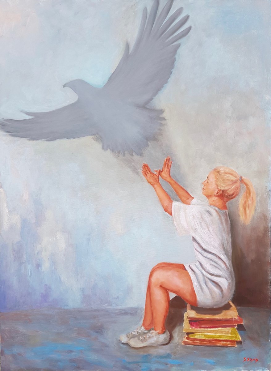 Expressive Portrait Oil Painting By Svetlana Grishkovec-Kiisky, 37 X 51", Game Of Shadows, Original Artwork