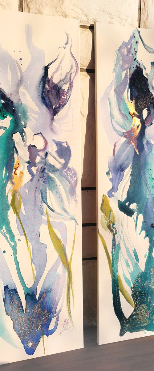 Flowers art 2 piece Large Original Abstract painting by Annet Loginova